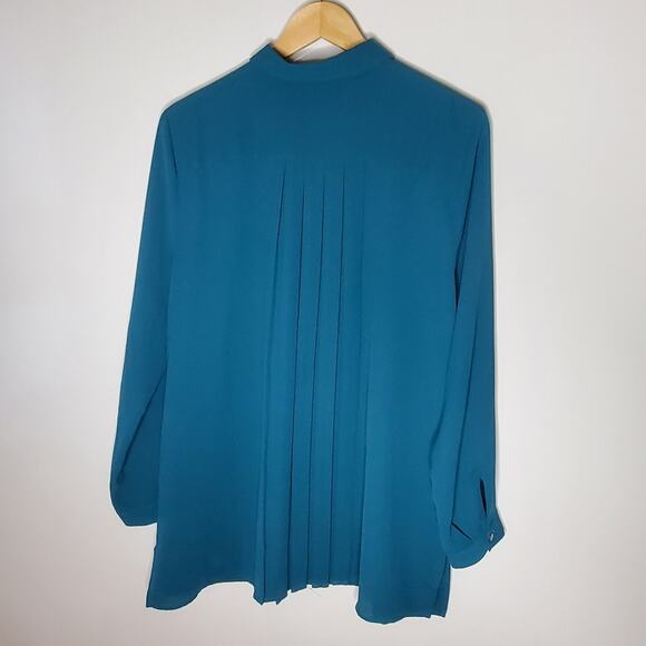 J Jill Polyester Emerald Green Long sleeve button up pleat back top Size Large - Picture 8 of 8